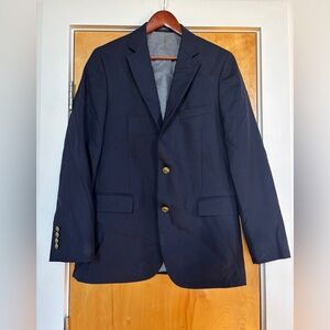 Stafford Wool Navy Blue Executive Blazer Sports Coat Gold Button Jacket Large